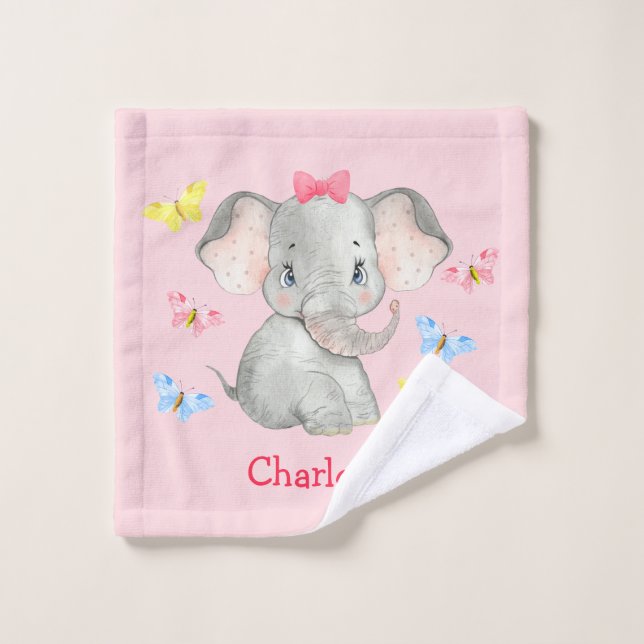 Personalized Baby Elephant Girls Pink  Wash Cloth (Wash Cloth)