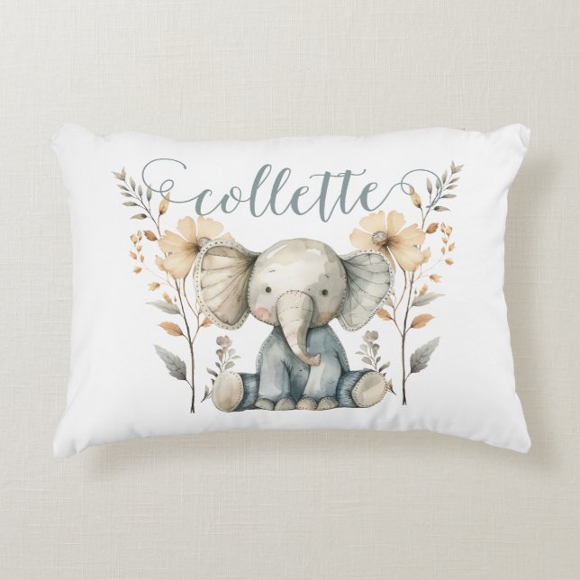 Personalized Baby Elephant Nursery Accent Pillow (Front)