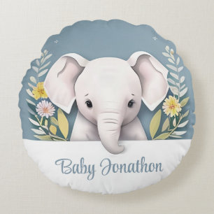 Personalized Baby Elephant Nursery Art Round Pillow