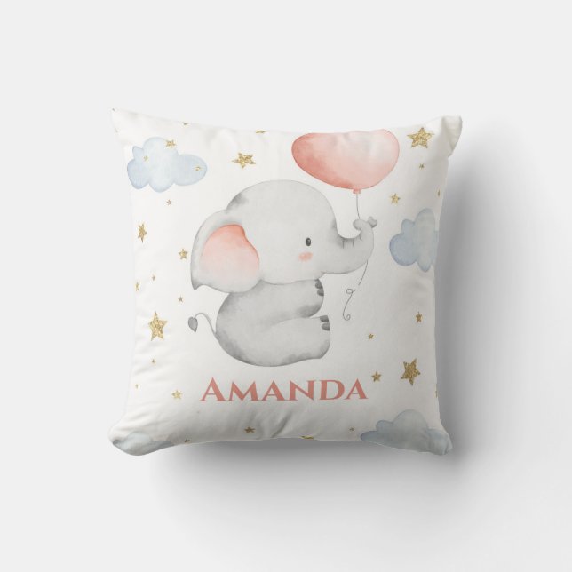 Personalized Baby Elephant Nursery Custom Throw Pillow (Front)