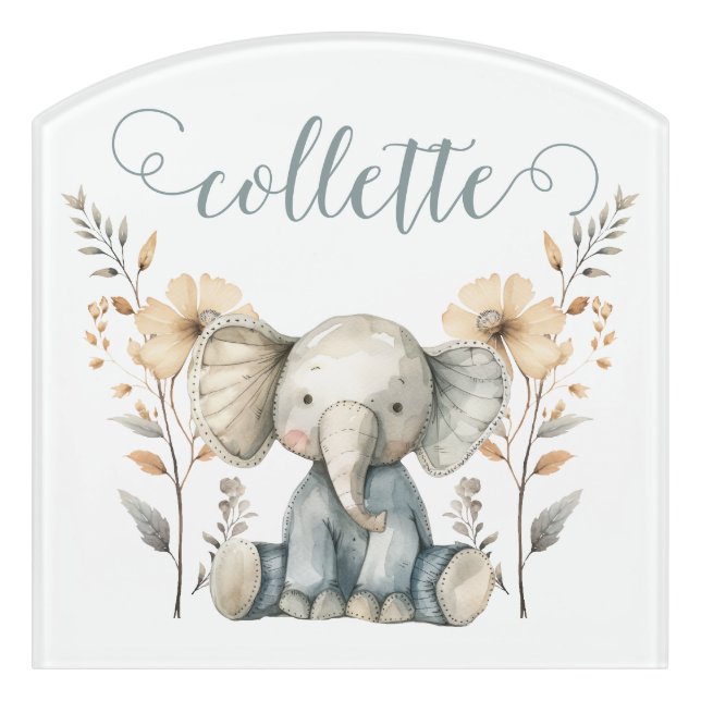 Personalized Baby Elephant Nursery Door Sign (Contour Front)