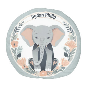 Personalized Baby Elephant Nursery Pouf