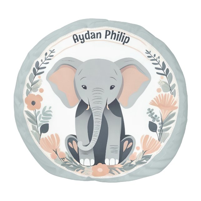 Personalized Baby Elephant Nursery Pouf (Top)
