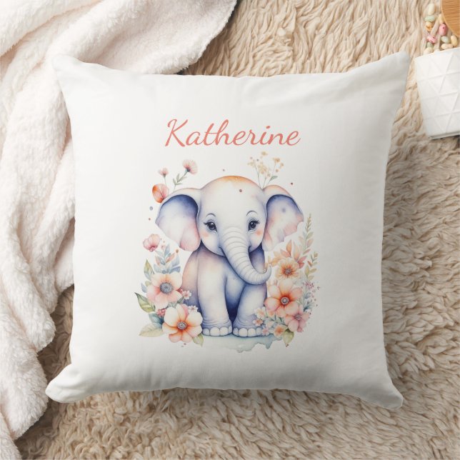 Personalized Baby Elephant Nursery Room  Throw Pillow (Blanket)
