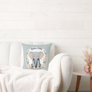Personalized Baby Elephant Nursery Throw Pillow
