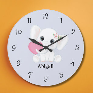 Personalized Baby Elephant Nursery Wall Clock