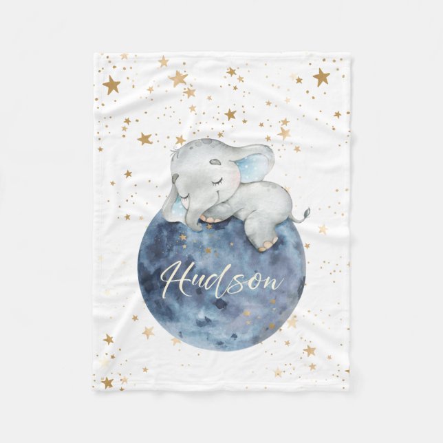 Personalized Baby Elephant on Moon | 30x40 Fleece  Blanket (Front)