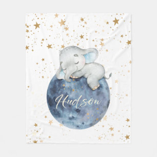 Personalized Baby Elephant on Moon 50x60 Fleece Blanket