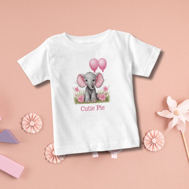 Personalized Baby Elephant Pink Baby Shower Gift T-Shirt (Personalized Baby Elephant Pink Gray Little Girls T-shirt. Baby shower gift for little girl)