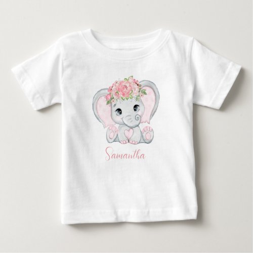 Personalized Baby Elephant Pink Girls Baby Shower  Baby T_Shirt