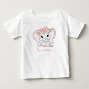 Personalized Baby Elephant Pink Girls Baby Shower  T-Shirt