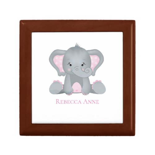 Personalized Baby Elephant Pink Gray Baby Girl Gift Box