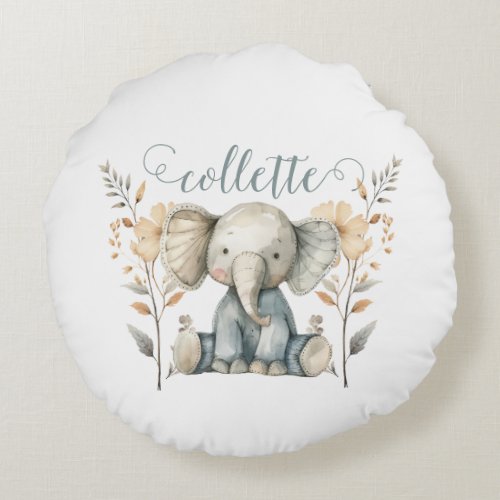 Personalized Baby Elephant Round Pillow