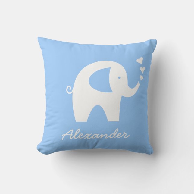 Personalized baby elephant throw pillow | Blue (Front)
