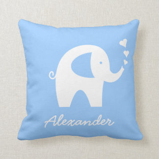 Personalized baby elephant throw pillow | Blue