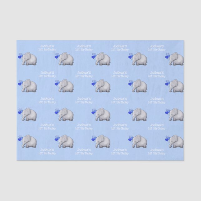 Personalized Baby Elephants 1st Kid Birthday Party Tissue Paper (Front)