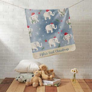 Personalized Baby Elephants, Festive Gifts Nursery Blanket