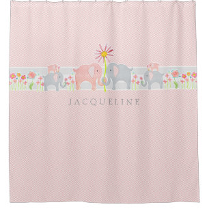 Personalized Baby Elephants Girl Bathroom Shower Curtain