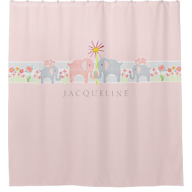 Personalized Baby Elephants Girl Bathroom Shower Curtain (Front)