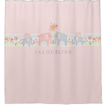Personalized Baby Elephants Girl Bathroom Shower Shower Curtain
