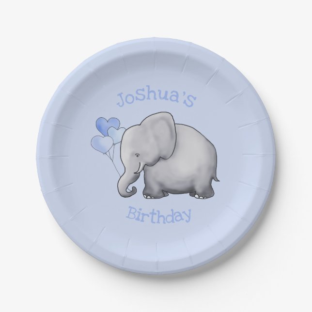 Personalized Baby Elephants Infant Birthday Paper Plates (Front)