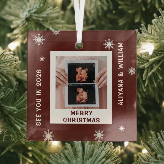 Personalized Baby Expecting Pregnancy Christmas Glass Ornament (Insitu)