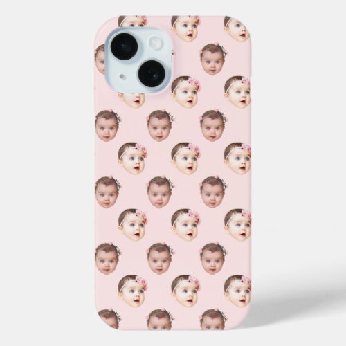 Personalized Baby Face 2 Photos Light Pink iPhone 15 Case