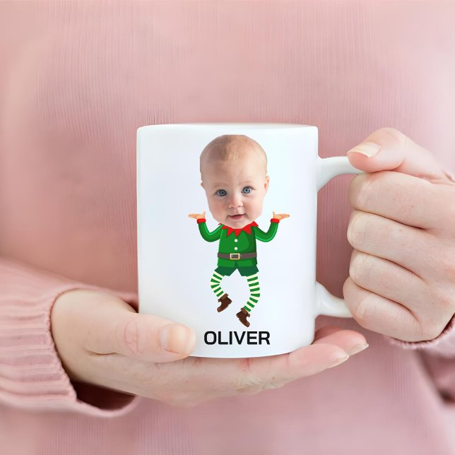 Personalized Baby Face Funny Christmas Elf Coffee Mug (Creator Uploaded)