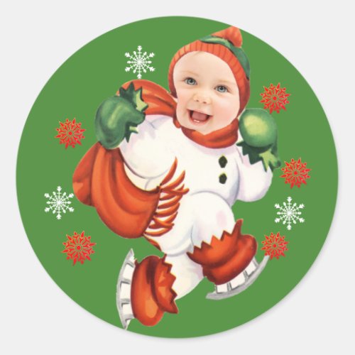 Personalized Baby Face Photo Chubby Santa Classic Round Sticker