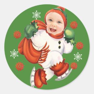 Personalized Baby Face Photo Chubby Santa Classic Round Sticker