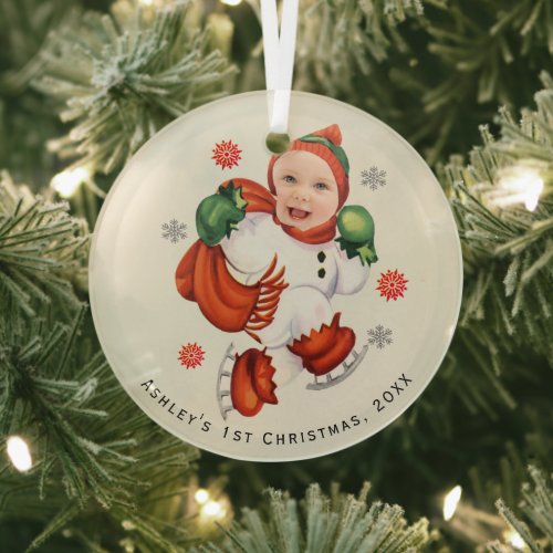 Personalized Baby Face Photo Chubby Santa Glass Ornament