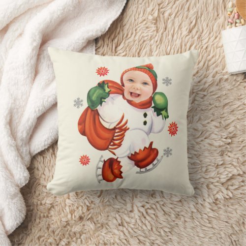 Personalized Baby Face Photo Chubby Santa Throw Pillow