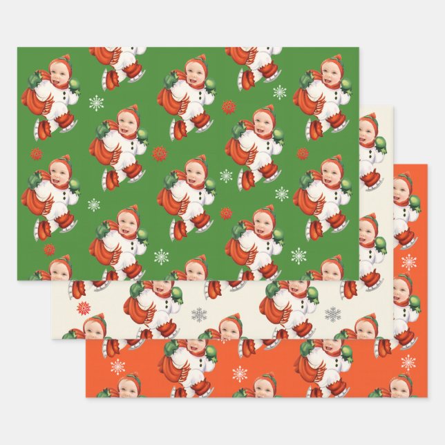 Personalized Baby Face Photo Chubby Santa  Wrapping Paper Sheets (Set)