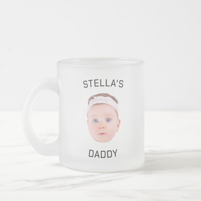 Personalized Baby Face Photo Dad Gift Frosted Glass Coffee Mug (Left)