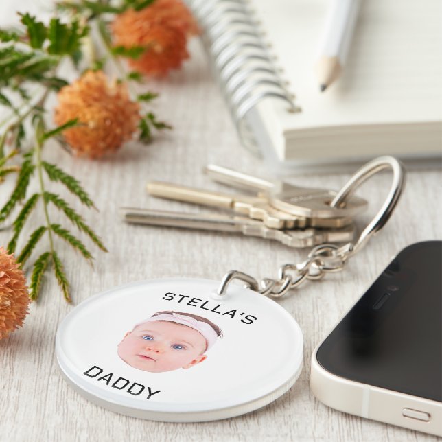 Personalized Baby Face Photo Dad Gift Keychain (Front Right)