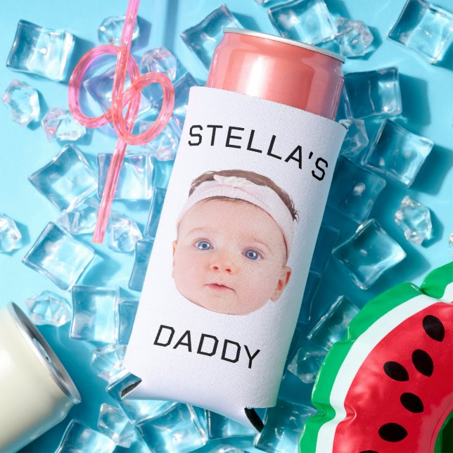 Personalized Baby Face Photo Dad Gift Seltzer Can Cooler (In Situ Summer)