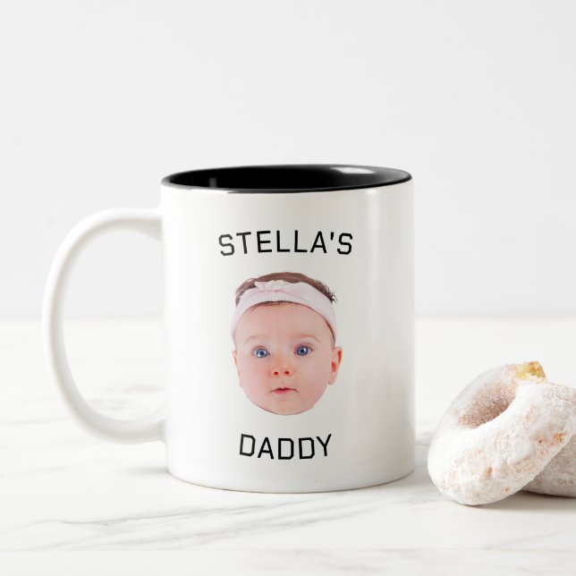 Personalized Baby Face Photo Dad Gift Two-Tone Coffee Mug (With Donut)