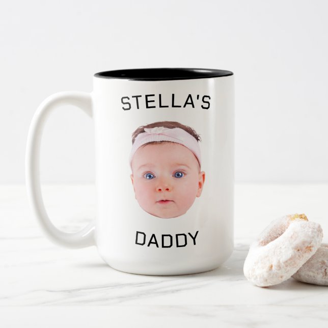 Personalized Baby Face Photo Dad Gift Two-Tone Coffee Mug (With Donut)