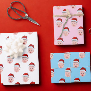 Personalized Baby Face Photo Santa Hat Christmas Wrapping Paper Sheets