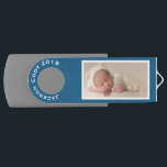 Personalized Baby Family Photo Blue 2 Sided USB Flash Drive<br><div class="desc">Personalize and store your favorite and most precious newborn baby or family photos on this personalized double sided usb drive to save or share with the grandparents, family, or friends. Features two of your own photos, and baby or family name and year on a modern baby boy blue background. Create...</div>