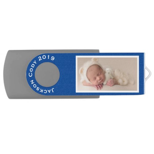 Personalized Baby Family Photo Blue 2 Sided USB Flash Drive