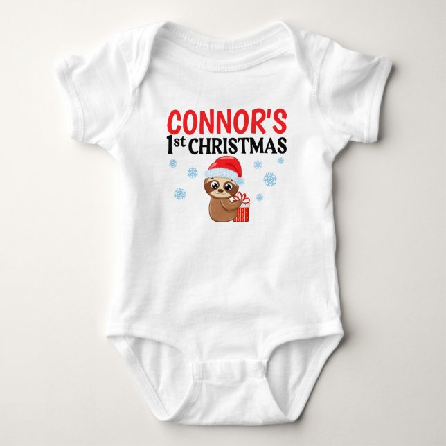 Personalized Baby First Christmas Cute Sloth Baby  Baby Bodysuit (Front)