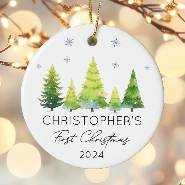 Personalized Baby First Christmas Festive Tree Ceramic Ornament (Creator Uploaded)