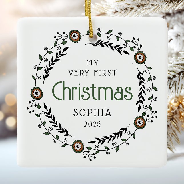 Personalized Baby First Christmas Nordic Ceramic Ornament (Creator Uploaded)