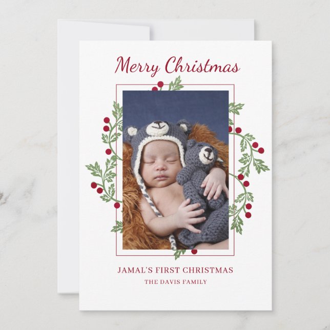 Personalized Baby First Christmas Photo Card (Front)