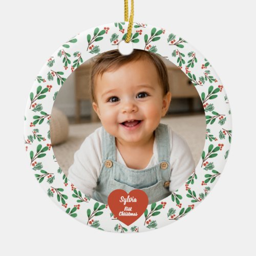Personalized Baby First Christmas Photo Ceramic Ornament