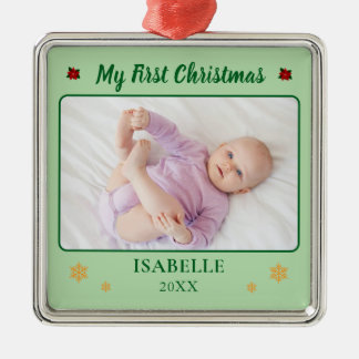 Personalized Baby First Christmas Photo Name Metal Ornament