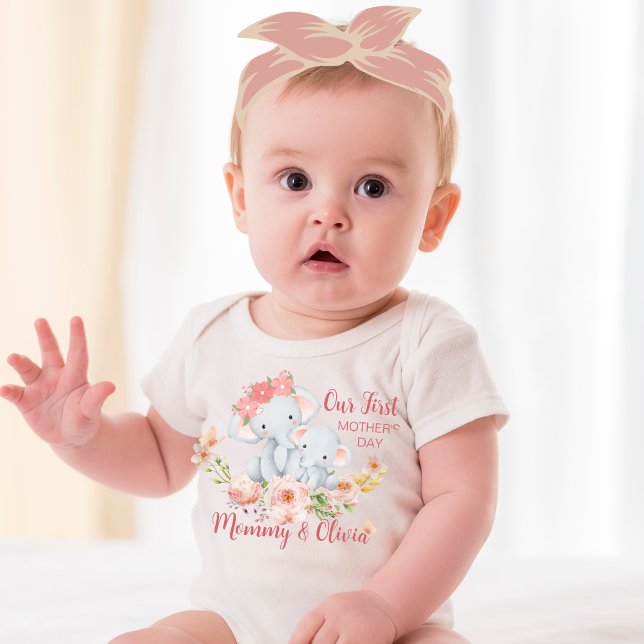 Personalized Baby First Mother's Day Elephant  Baby Bodysuit (Creator Uploaded)