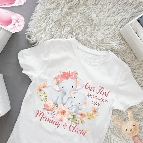 Personalized Baby First Mothers Day Elephant  Baby T_Shirt
