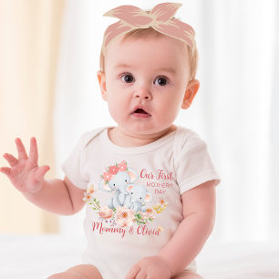 Personalized Baby First Mother's Day Elephant  Bodysuit